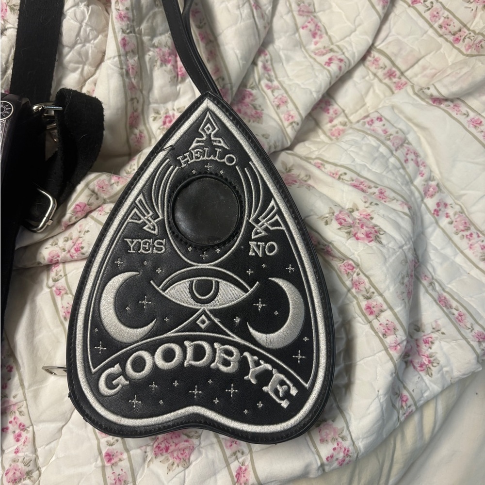 Spirit Board Black Crossbody Bag with matching Planchette Wristlet - Picture 2 of 13